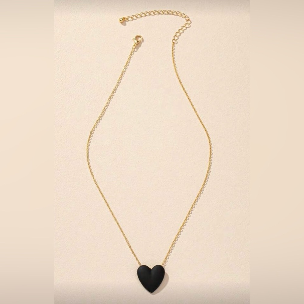 Black Heart Necklace with Gold Chain